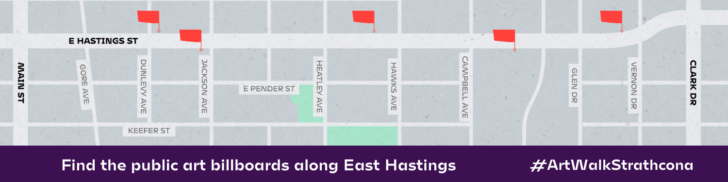 A map of East Hastings showing where the public billboard images are located.